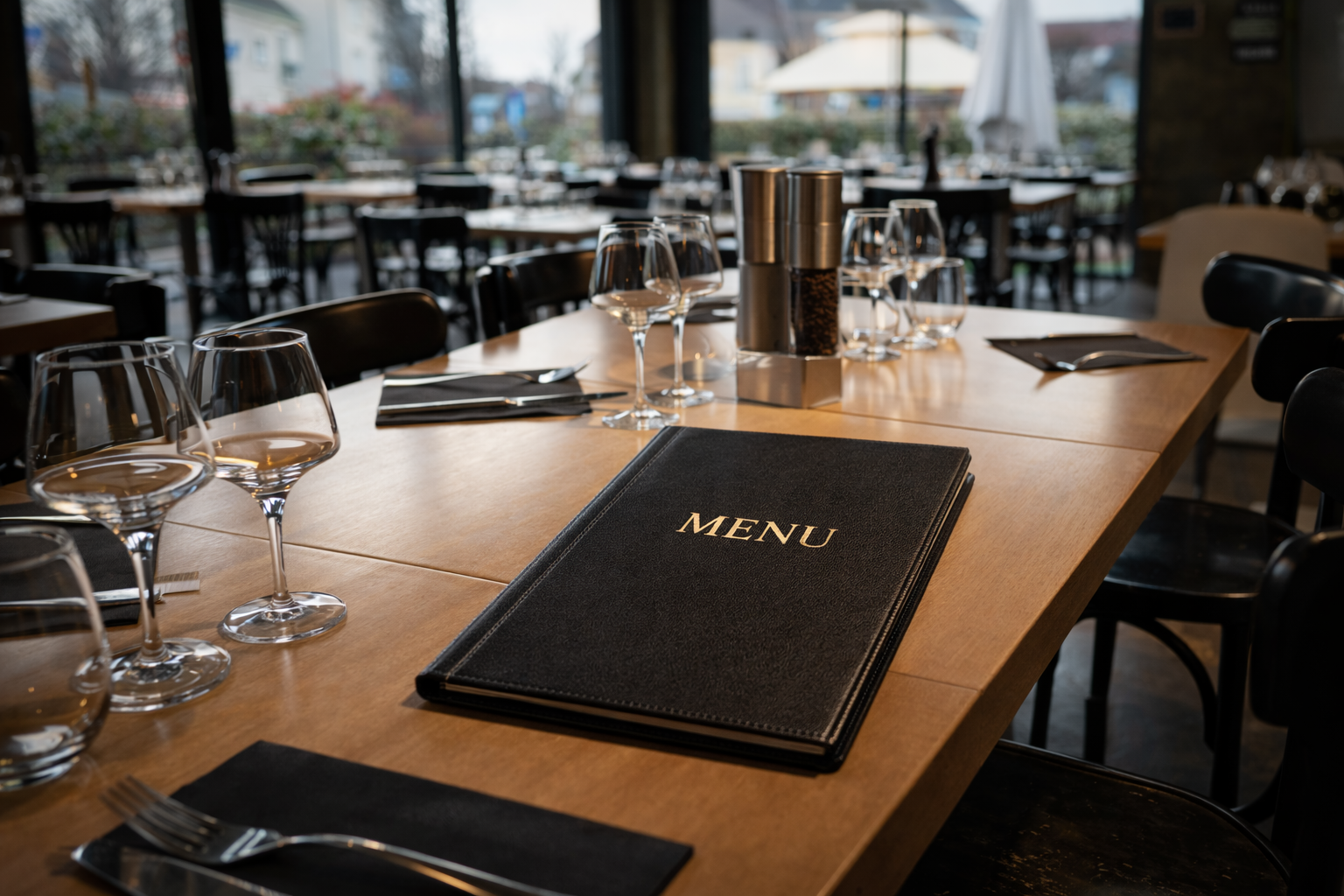 Menu du Loft sur une table à deuil la barre