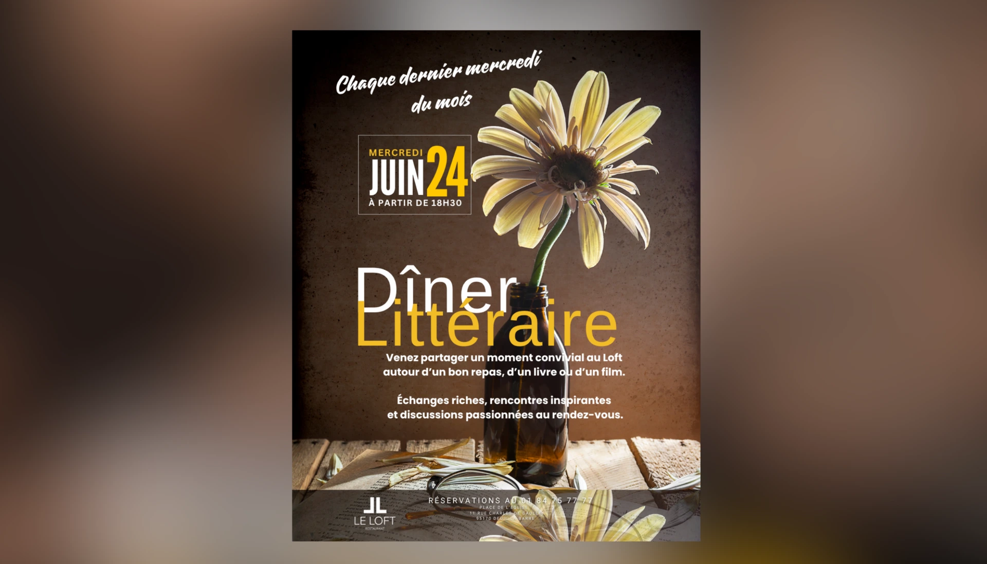 diner littéraire restaurant le loft deuil la barre